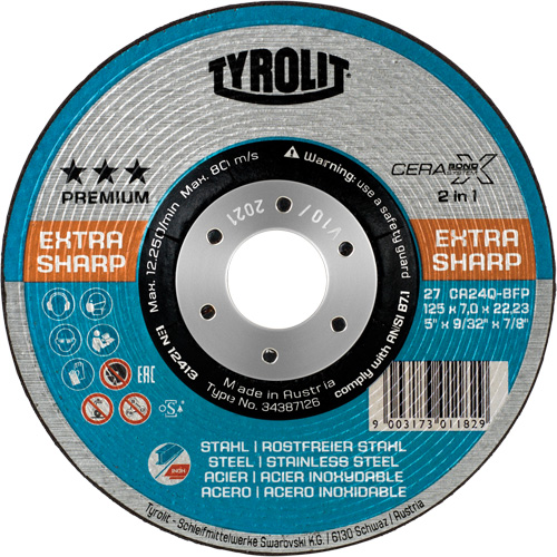 Meule combin&eacute;e Cerabond X, 4-1/2" x 5/32", Arbre de 7/8", Type 27, Grain de 24, C&eacute;ramique Moffatt Supply & Specialties