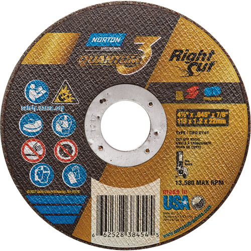 Quantum3 RightCut Cut-Off Wheel, 4-1/2" x 0.045", 7/8" Arbor, Type 1, Aluminum Oxide/Ceramic, 13580 RPM Moffatt Supply & Specialties