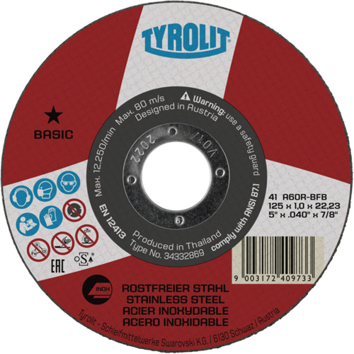 Basic Cut-Off Wheel, 5" x 0.04", 7/8" Arbor, Type 1, Aluminum Oxide, 12250 RPM Moffatt Supply & Specialties