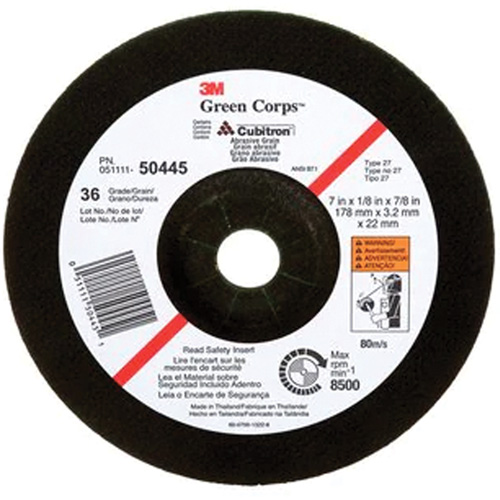 Green Corps Depressed Centre Wheel, 7" x 1/8", 7/8" Arbor, Ceramic, Type 27 Moffatt Supply & Specialties