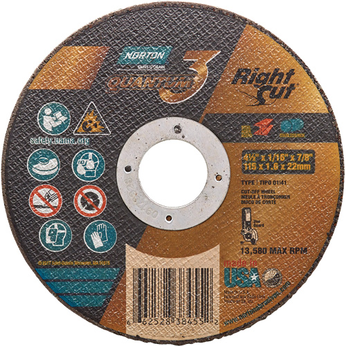 Quantum3 RightCut Cut-Off Wheel, 4-1/2" x 1/16", 7/8" Arbor, Type 01/41, Ceramic Alumina, 13580 RPM Moffatt Supply & Specialties