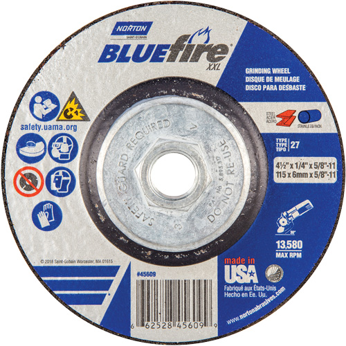 Meule XXL BlueFire, 4-1/2" x 1/4", Arbre 5/8", C&eacute;ramique d'alumine, Type 27 Moffatt Supply & Specialties