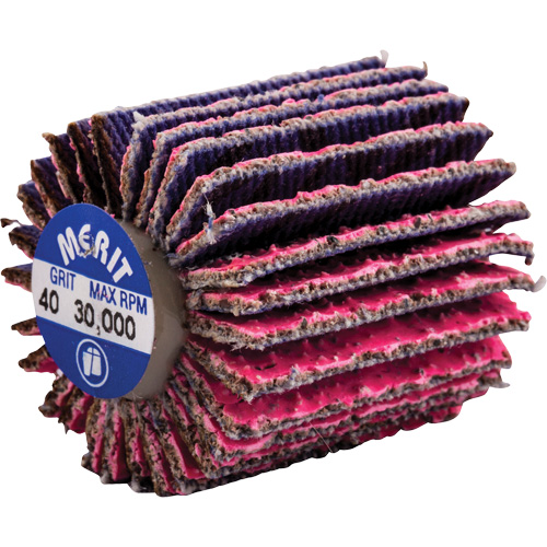 Threaded Mini Flap Wheel, Ceramic Alumina, 40 Grit, 1" x 1" x 1/4"-20 Moffatt Supply & Specialties