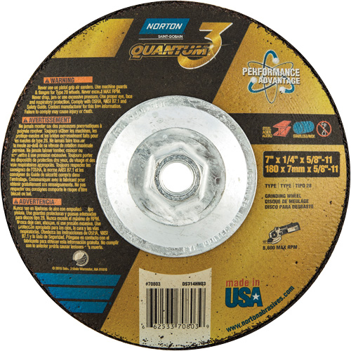 Quantum3 SG Saucer Wheel, 7" x 1/4", 5/8"-11 Arbor, Ceramic Alumina, Type 28 Moffatt Supply & Specialties