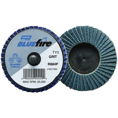 Mini disque &agrave; lamelles plates en plastique BlueFire R884P, 2" x Type 27, Grain P80, Alumine de zirconium Moffatt Supply & Specialties
