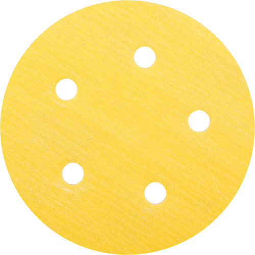 Disque de ponçage en papier H&L Gold Reserve A296 avec trous d'aspiration, dia 5", Grain 320, Oxyde d'aluminium, Poids C Moffatt Supply & Specialties