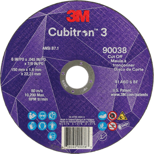 Cubitron 3 Cut-Off Wheel, 6" x 0.045", Type T27, Ceramic, 10200 RPM Moffatt Supply & Specialties