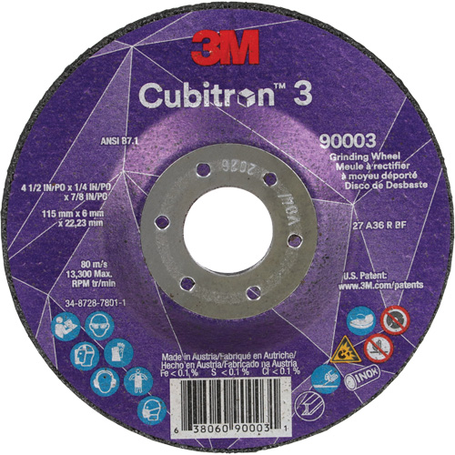 Cubitron 3 Depressed Centre Grinding Wheel, 4-1/2" x 1/4", 7/8" Arbor, Ceramic, Type T27 Moffatt Supply & Specialties
