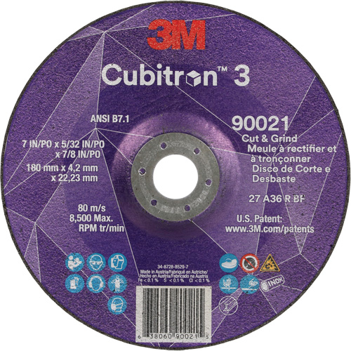 Cubitron 3 Cut & Grind Wheel, 7" x 5/32", 7/8" Arbor, Type T27, 36+ Grit, Ceramic Moffatt Supply & Specialties