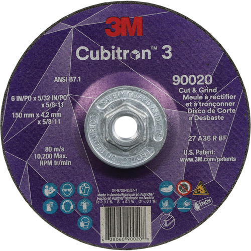 Cubitron 3 Cut & Grind Wheel, 6" x 5/32", 5/8"-11 Arbor, Type T27, 36+ Grit, Ceramic Moffatt Supply & Specialties
