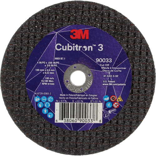 Cubitron 3 Cut-Off Wheel, 4" x 0.035", 3/8" Arbor, Type T1, Ceramic, 21000 RPM Moffatt Supply & Specialties