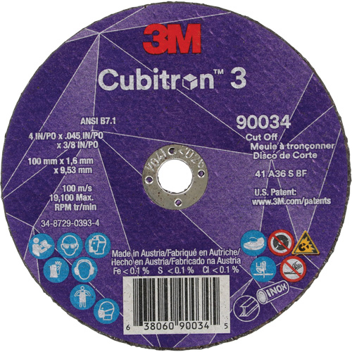 Cubitron 3 Cut-Off Wheel, 4" x 0.045", 3/8" Arbor, Type T1, Ceramic, 21000 RPM Moffatt Supply & Specialties