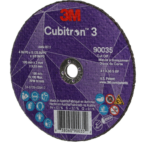 Cubitron 3 Cut-Off Wheel, 4" x 1/8", 3/8" Arbor, Type T1, Ceramic, 21000 RPM Moffatt Supply & Specialties