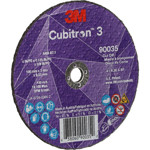 Cubitron 3 Cut-Off Wheel, 4" x 1/8", 3/8" Arbor, Type T1, Ceramic, 21000 RPM Moffatt Supply & Specialties