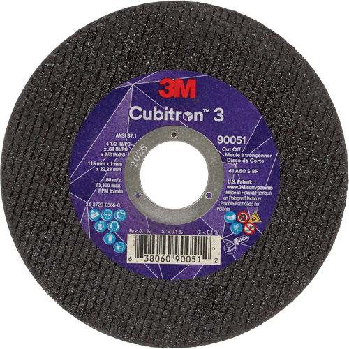 Cubitron 3 Cut-Off Wheel, 4-1/2" x 0.04", 7/8" Arbor, Type T1, Ceramic, 13300 RPM Moffatt Supply & Specialties