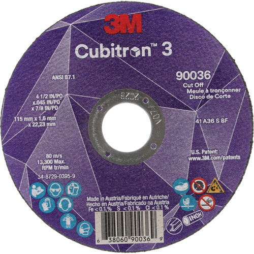 Cubitron 3 Cut-Off Wheel, 4-1/2" x 0.045", 7/8" Arbor, Type T1, Ceramic, 13300 RPM Moffatt Supply & Specialties