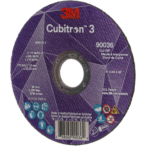 Cubitron 3 Cut-Off Wheel, 4-1/2" x 0.045", 7/8" Arbor, Type T1, Ceramic, 13300 RPM Moffatt Supply & Specialties