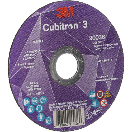 Cubitron 3 Cut-Off Wheel, 4-1/2" x 0.045", 7/8" Arbor, Type T1, Ceramic, 13300 RPM Moffatt Supply & Specialties