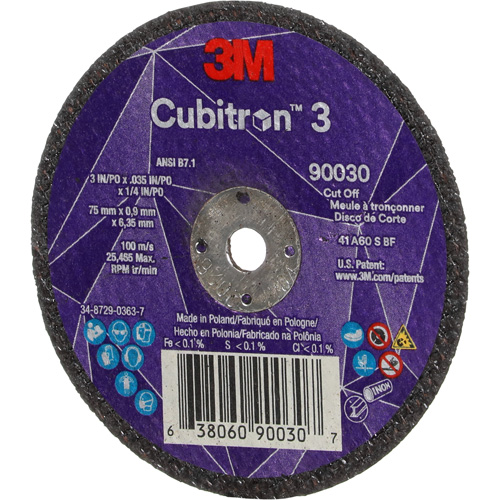 Cubitron 3 Cut-Off Wheel, 3" x 0.035", 1/4" Arbor, Type T1, Ceramic, 21000 RPM Moffatt Supply & Specialties