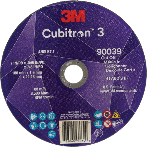Cubitron 3 Cut-Off Wheel, 7" x 0.09", 7/8" Arbor, Type T27, Ceramic, 8500 RPM Moffatt Supply & Specialties