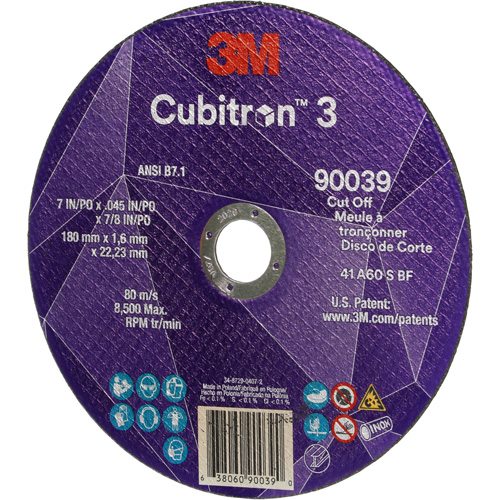 Cubitron 3 Cut-Off Wheel, 7" x 0.09", 7/8" Arbor, Type T27, Ceramic, 8500 RPM Moffatt Supply & Specialties