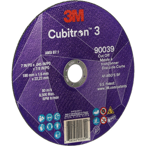 Cubitron 3 Cut-Off Wheel, 7" x 0.09", 7/8" Arbor, Type T27, Ceramic, 8500 RPM Moffatt Supply & Specialties