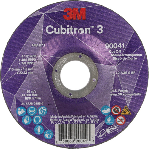 Cubitron 3 Cut-Off Wheel, 4-1/2" x 0.045", 7/8" Arbor, Type T27, Ceramic, 13300 RPM Moffatt Supply & Specialties