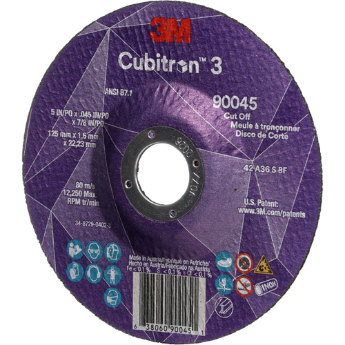 Meule &agrave; tronçonner Cubitron 3, 5" x 0,045", Arbre de 7/8", Type T27, C&eacute;ramique, 12250 Tr/min Moffatt Supply & Specialties
