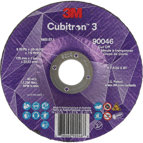 Cubitron 3 Cut-Off Wheel, 5" x 0.09", 7/8" Arbor, Type T27, Ceramic, 12250 RPM Moffatt Supply & Specialties