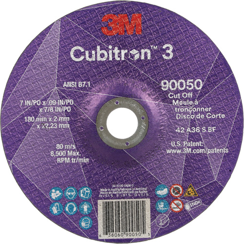 Meule &agrave; tronçonner Cubitron 3, 7" x 0,09", Arbre de 7/8", Type T27, C&eacute;ramique, 8500 Tr/min Moffatt Supply & Specialties