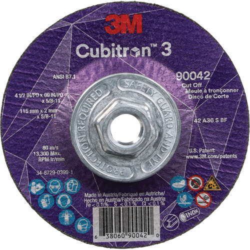 Cubitron 3 Cut-Off Wheel, 4-1/2" x 0.09", 5/8"-11 Arbor, Type T27, Ceramic, 13300 RPM Moffatt Supply & Specialties