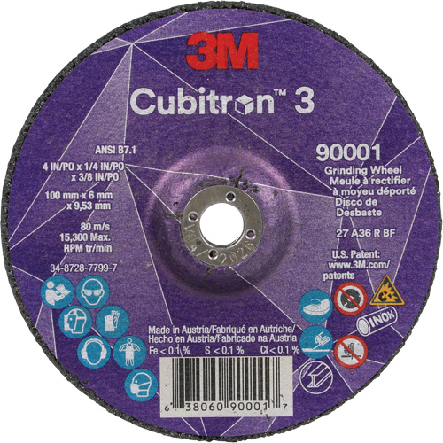 Cubitron 3 Depressed Centre Grinding Wheel, 4" x 1/4", 3/8" Arbor, Ceramic, Type T27 Moffatt Supply & Specialties