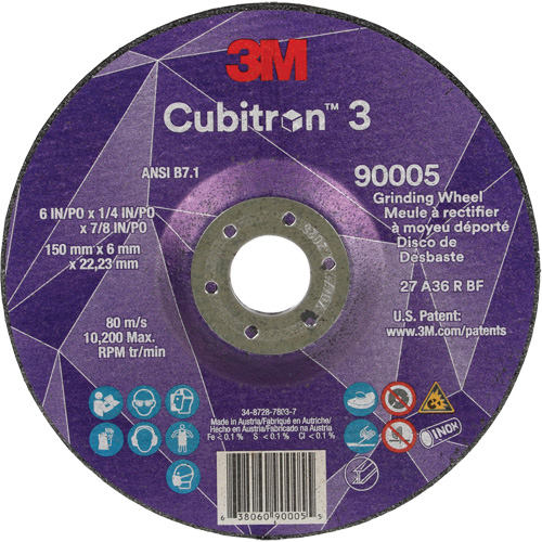 Cubitron 3 Depressed Centre Grinding Wheel, 6" x 1/4", 7/8" Arbor, Ceramic, Type T27 Moffatt Supply & Specialties