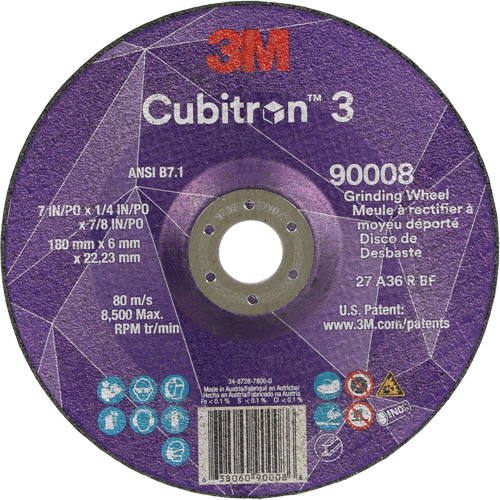 Cubitron 3 Depressed Centre Grinding Wheel, 7" x 1/4", 7/8" Arbor, Ceramic, Type T27 Moffatt Supply & Specialties