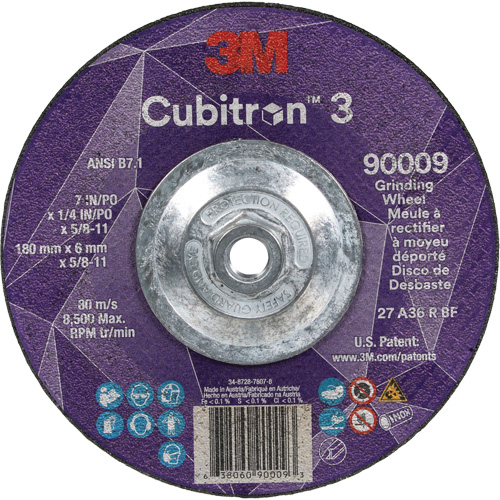 Cubitron 3 Depressed Centre Grinding Wheel, 7" x 1/4", 5/8"-11 Arbor, Ceramic, Type T27 Moffatt Supply & Specialties