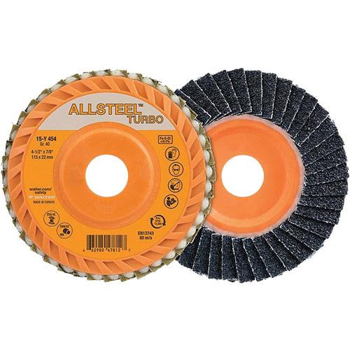 Disque &agrave; lamelles Turbo ALLSTEEL, 4-1/2" x 5/8"-11, Grain 60, Alumine de zirconium Moffatt Supply & Specialties
