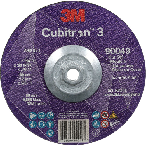 Cubitron 3 Cut-Off Wheel, 7" x 0.09", 5/8"-11 Arbor, Type T27, Ceramic, 8500 RPM Moffatt Supply & Specialties