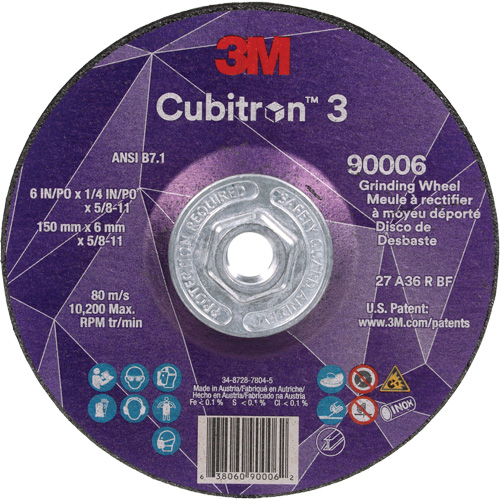 Cubitron 3 meule a moyeu d&eacute;port&eacute;, 6" x 0,25", Arbre 5/8"-11, C&eacute;ramique, Type T27 Moffatt Supply & Specialties