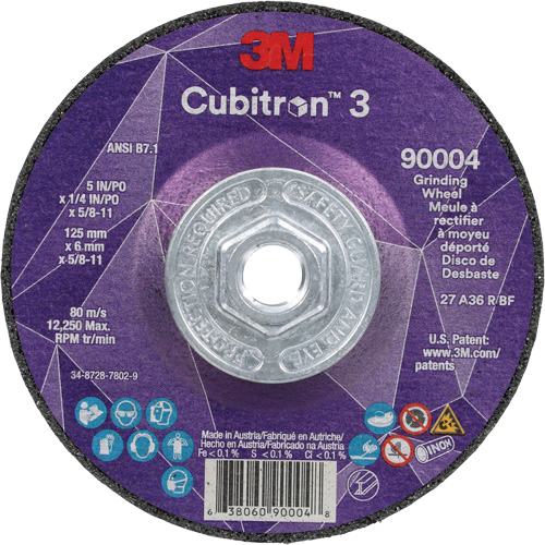 Cubitron 3 meule a moyeu d&eacute;port&eacute;, 5" x 0,25", Arbre 5/8"-11, C&eacute;ramique, Type T27 Moffatt Supply & Specialties