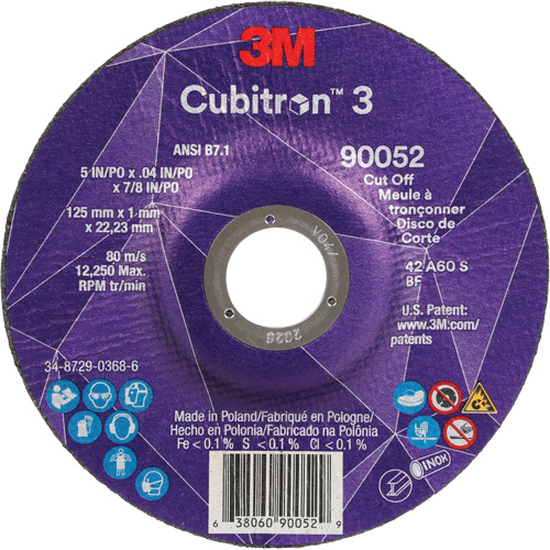 Meule &agrave; tronçonner Cubitron 3, 5" x 0,04", Arbre de 7/8", Type 27, C&eacute;ramique, 60 Tr/min Moffatt Supply & Specialties