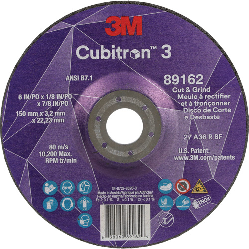 Cubitron 3 Cut and Grind Wheel, 6" x 1/8", 7/8" Arbor, Type 27, 36 Grit, Ceramic Moffatt Supply & Specialties