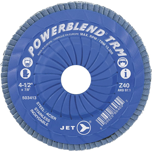 Powerblend TRM Trimmable Flap Disc, 4-1/2" x 7/8", Type 29, Z40 Grit, Zirconium Moffatt Supply & Specialties
