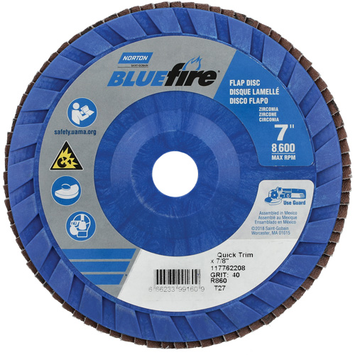 BlueFire Quick Trim Flap Disc, 7" x 7/8", Type 27, 40 Grit, Zirconia Alumina Moffatt Supply & Specialties