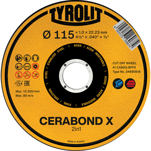 CA60Q-BFPX CERABOND X Cut-Off Wheel, 4-1/2" x 0.039", 7/8" Arbor, Type 1 Moffatt Supply & Specialties