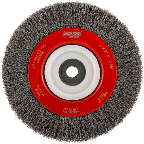 Crimped Bench Wheel, 6" Dia., 0.014" Fill, 1/2"-2 Arbor Moffatt Supply & Specialties