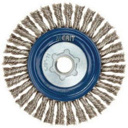 Brosse &agrave; fils nou&eacute;s pour cordons de soudure pour meuleuse angulaire, Dia. 5", Fils 0,02", Arbre 5/8"-11, Acier inoxydable Moffatt Supply & Specialties