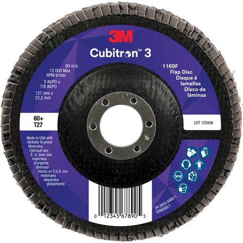 Disque &agrave; lamelles plate 1169F Cubitron 3, 5" x 7/8", Type T27, Grain 60+, C&eacute;ramique Moffatt Supply & Specialties