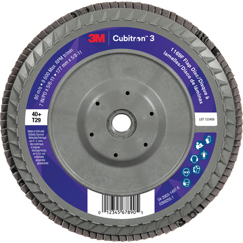 Disque &agrave; lamelles conique 1169F Cubitron 3 &agrave; changement rapide, 7" x 5/8"-11, Type T29, Grain 40+, C&eacute;ramique Moffatt Supply & Specialties