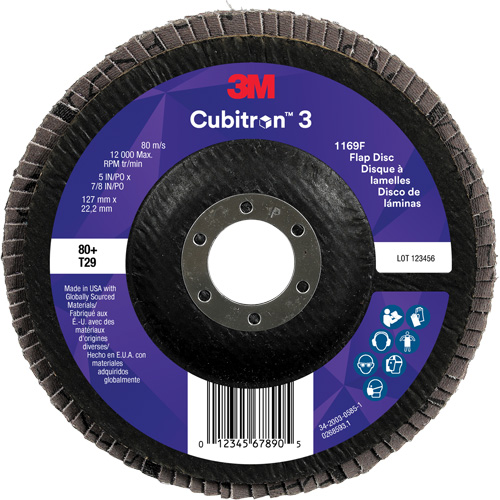 Cubitron 3 Conical  Flap Disc 1169F, 5" x 7/8", Type T29, 80+ Grit, Ceramic Moffatt Supply & Specialties