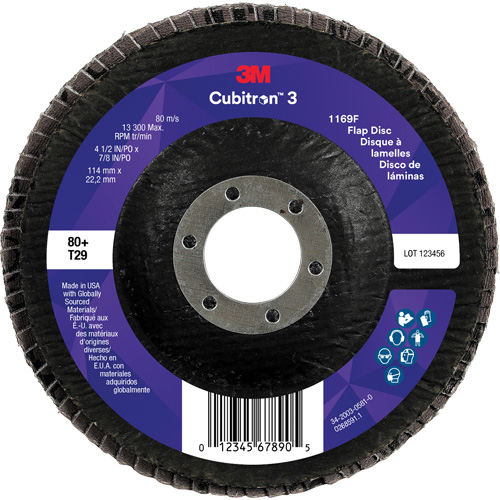 Disque &agrave; lamelles conique 1169F Cubitron 3, 4-1/2" x 7/8", Type T29, Grain 80+, C&eacute;ramique Moffatt Supply & Specialties